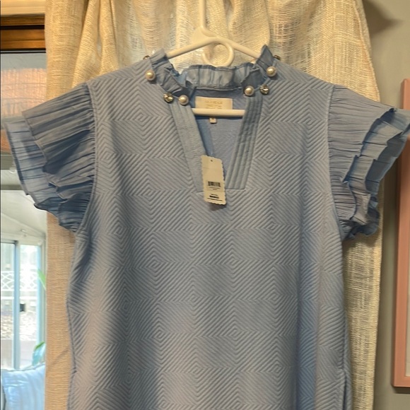 Simply Southern Blue Textured Dress with Pearl Accents - Picture 5 of 5